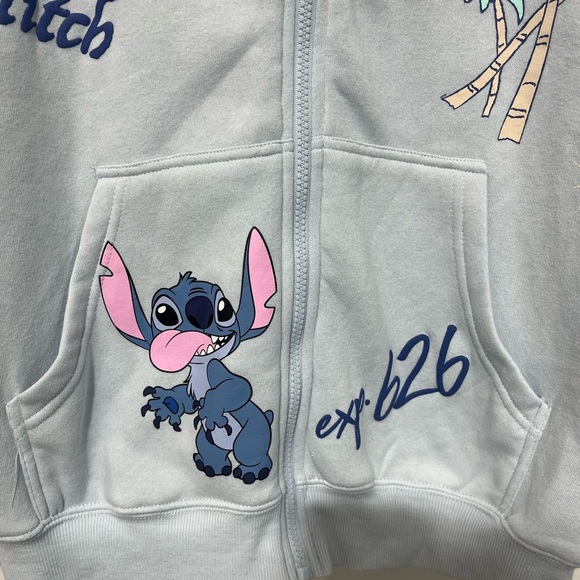 Disney Stitch Light Blue Full Zip Hoodie Stitch Character Cotton Blend Size M - Picture 7 of 8